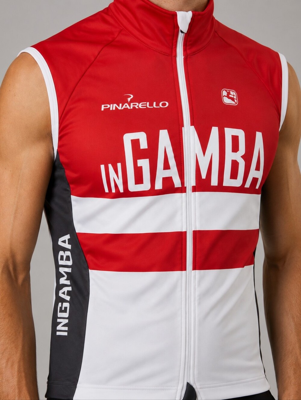 Giordana InGAMBA Pinarello Red White Cycling Wind Vest Gilet Mens Size Large